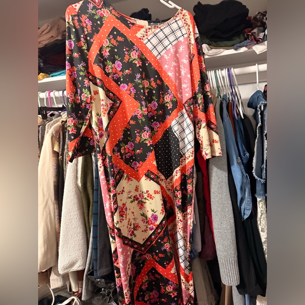 Floral Patchwork Maxi Dress - Pink/Black